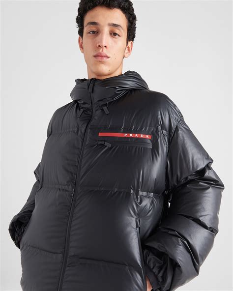 prada grey hooded jacket|prada nylon puffer jacket.